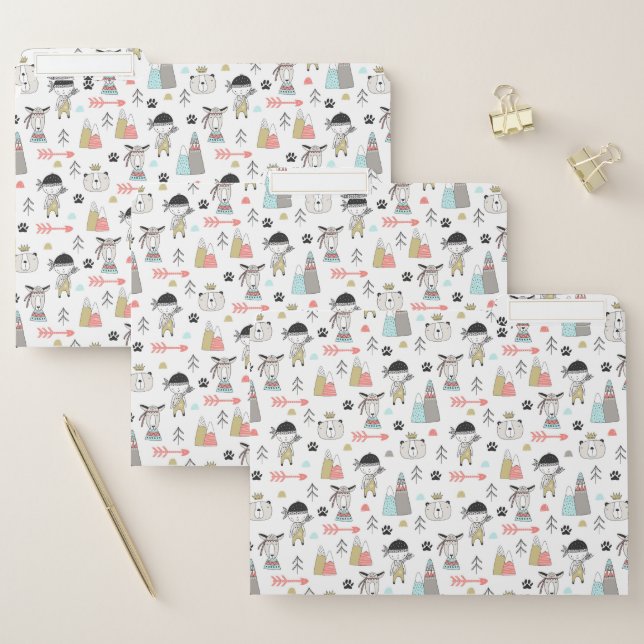 Cute Woodland Animals & Indian Boy Pattern File Folder (Set)