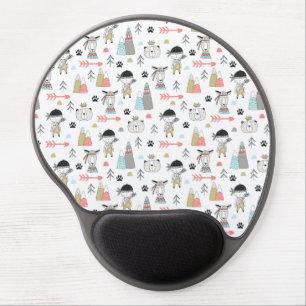 Cute Woodland Animals & Indian Boy Pattern Gel Mouse Pad