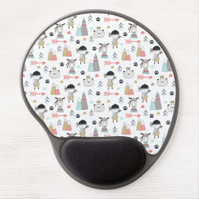 Cute Woodland Animals & Indian Boy Pattern Gel Mouse Pad (Front)