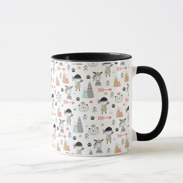 Cute Woodland Animals & Indian Boy Pattern Mug (Right)