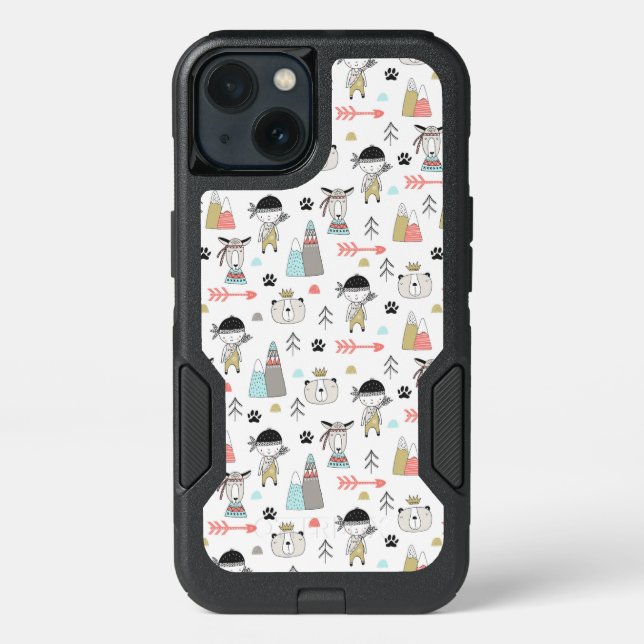 Cute Woodland Animals & Indian Boy Pattern Otterbox iPhone Case (Back)