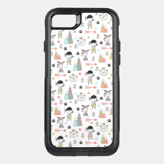 Cute Woodland Animals & Indian Boy Pattern Otterbox iPhone Case (Back)