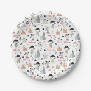 Cute Woodland Animals & Indian Boy Pattern Paper Plates