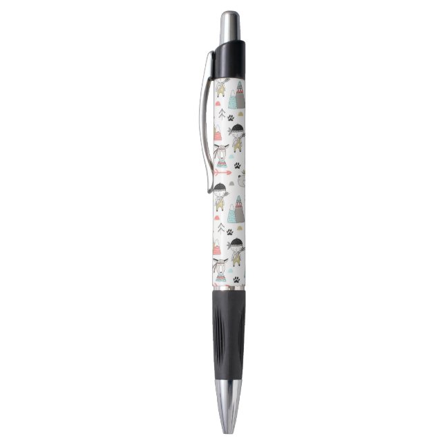 Cute Woodland Animals & Indian Boy Pattern Pen (Top (Vertical))