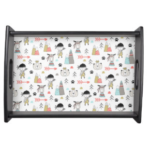 Cute Woodland Animals & Indian Boy Pattern Serving Tray