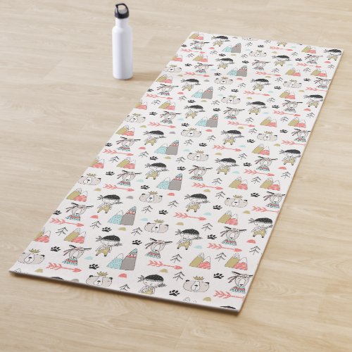 Cute Woodland Animals  Indian Boy Pattern Yoga Mat