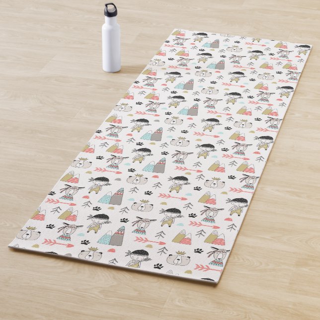 Cute Woodland Animals & Indian Boy Pattern Yoga Mat (In Situ)