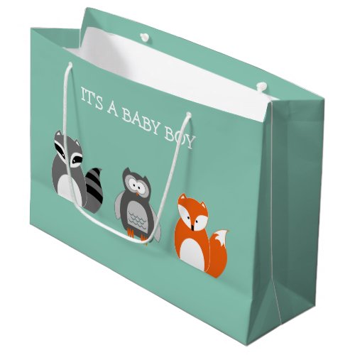 Cute Woodland Animals Its a Baby Boy Large Gift Bag