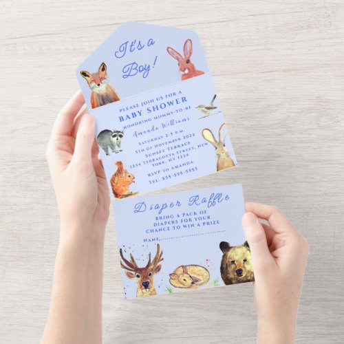 Cute Woodland Animals Its a Boy Baby Shower  All In One Invitation