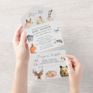 Cute Woodland Animals It's a Boy Baby Shower All In One Invitation