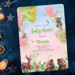 Cute Woodland Animals Jungle Safari Baby Shower Invitation