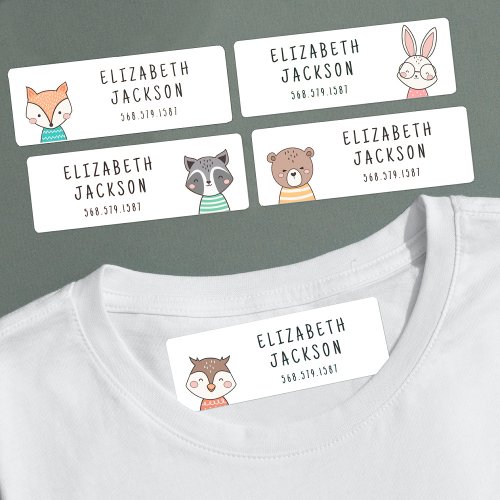 Cute woodland animals kids name labels
