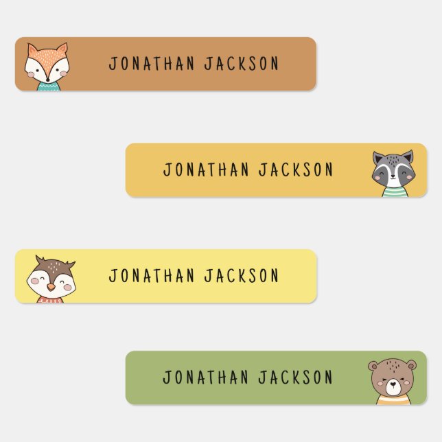 Cute woodland animals kids name labels (Group)