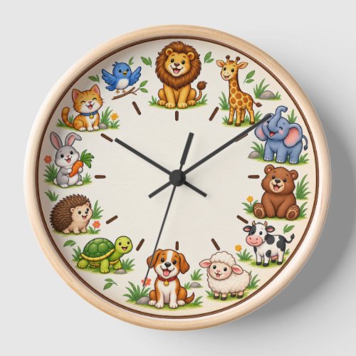 Cute Woodland Animals Kids Nursery Wall Clock