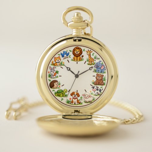 Cute Woodland Animals Kids Nursery Wall Clock Pocket Watch
