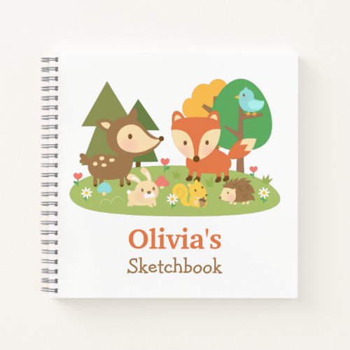 Cute Woodland Animals Kids Personalized Sketchbook Notebook