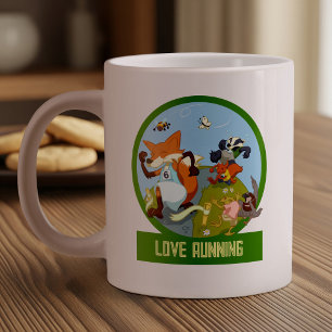 Cute Woodland Animals Love Running Fox Cartoon Giant Coffee Mug