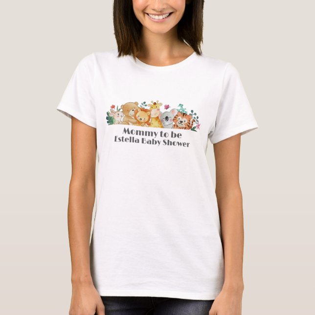 Cute Woodland Animals Mommy To Be Baby Shower T-Shirt (Front)