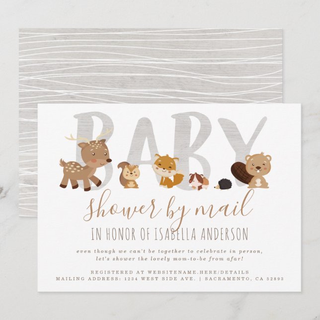 Cute Woodland Animals Neutral Baby Shower By Mail Invitation (Front/Back)