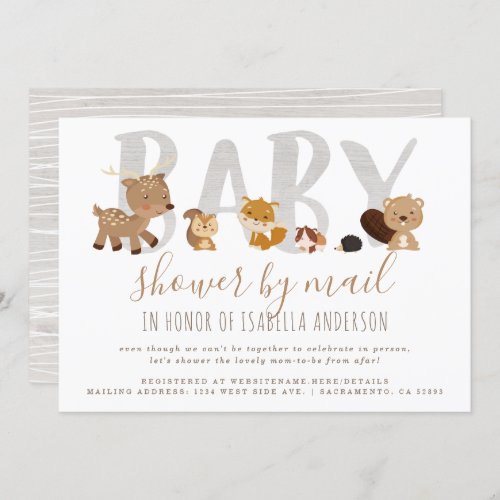 Cute Woodland Animals Neutral Baby Shower By Mail Invitation