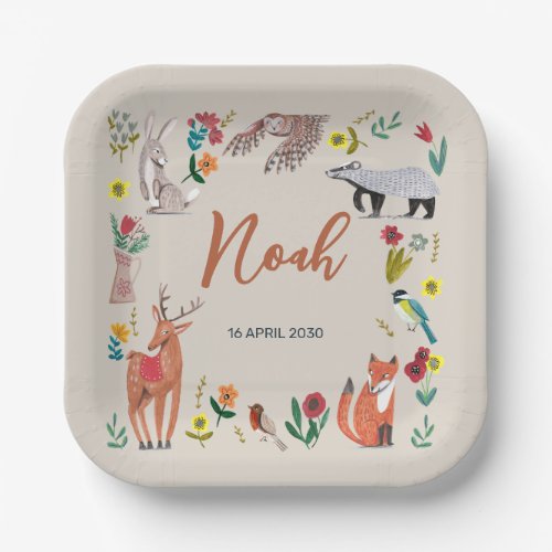 Cute Woodland Animals Neutral Baby Shower Paper Plates