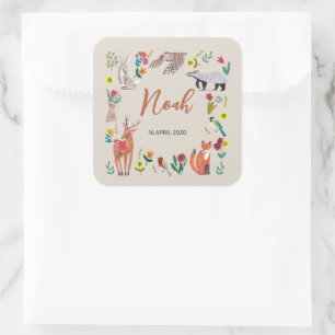 Cute Woodland Animals Neutral Baby Shower Square Sticker