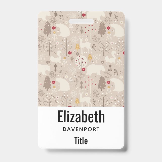 Cute Woodland Animals Nordic Pattern Badge (Front)