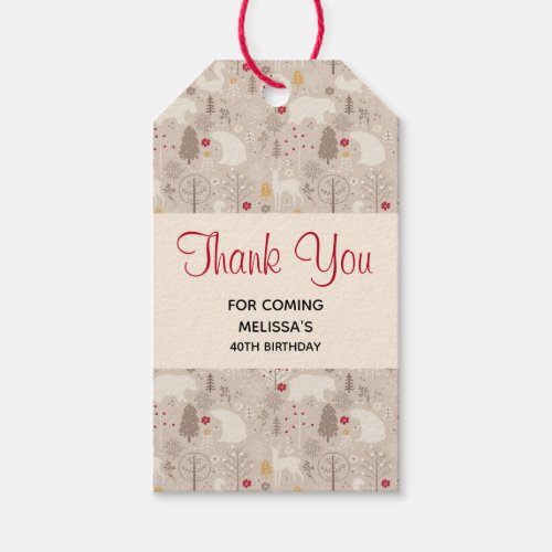 Cute Woodland Animals Nordic Pattern Birthday Gift Tags