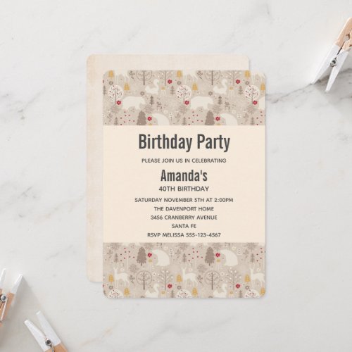 Cute Woodland Animals Nordic Pattern Birthday Invitation