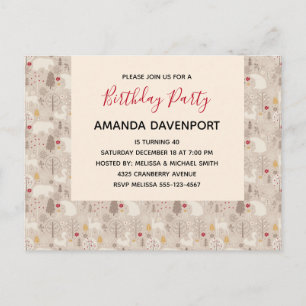 Cute Woodland Animals Nordic Pattern Birthday Invitation Postcard