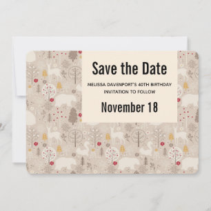 Cute Woodland Animals Nordic Pattern Birthday Save The Date