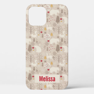 Cute Woodland Animals Nordic Pattern iPhone 12 Case