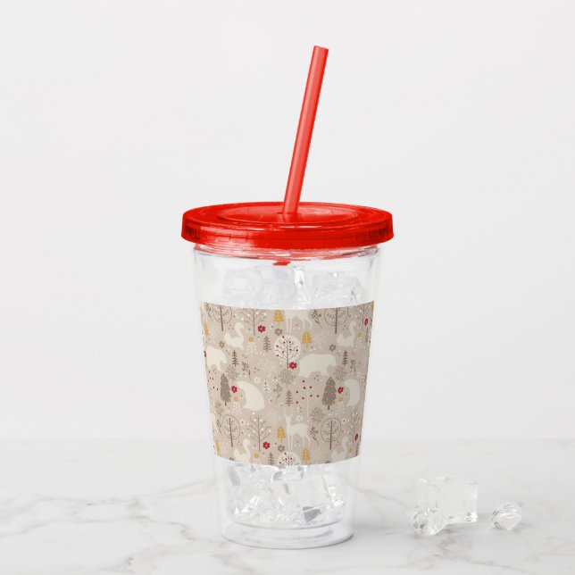 Cute Woodland Animals Nordic Pattern Christmas Acrylic Tumbler (Back Ice)