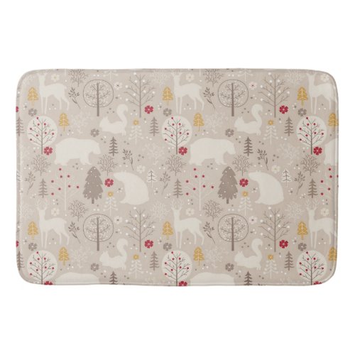 Cute Woodland Animals Nordic Pattern Christmas Bath Mat