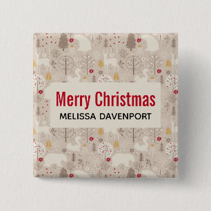 Cute Woodland Animals Nordic Pattern Christmas Button