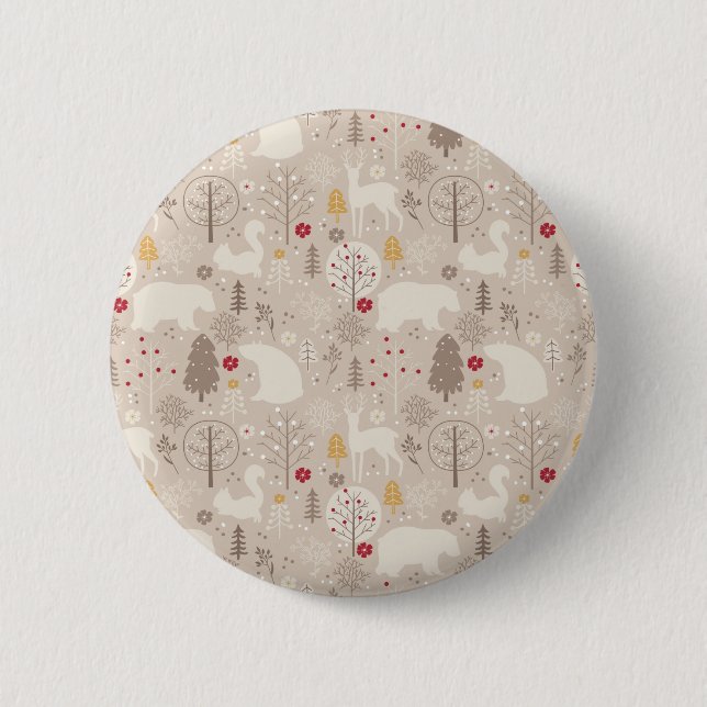 Cute Woodland Animals Nordic Pattern Christmas Button (Front)