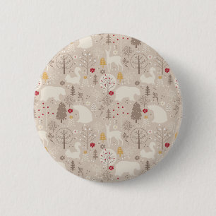 Cute Woodland Animals Nordic Pattern Christmas Button