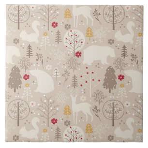 Cute Woodland Animals Nordic Pattern Christmas Ceramic Tile