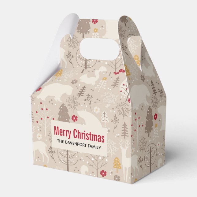 Cute Woodland Animals Nordic Pattern Christmas Favor Boxes (Front Side)
