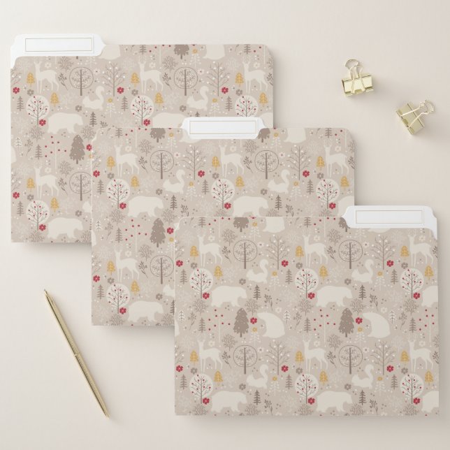 Cute Woodland Animals Nordic Pattern Christmas File Folder (Set)