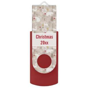 Cute Woodland Animals Nordic Pattern Christmas Flash Drive