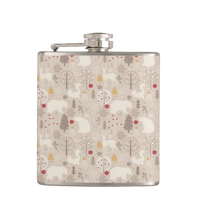 Cute Woodland Animals Nordic Pattern Christmas Flask (Front)