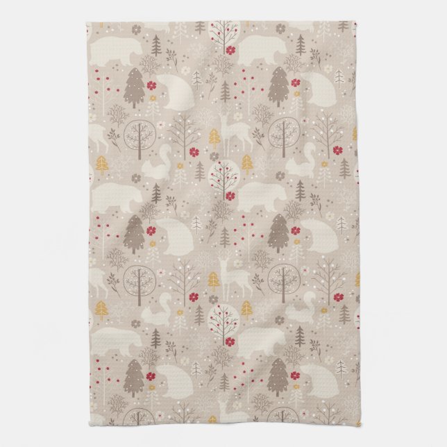 Cute Woodland Animals Nordic Pattern Christmas Kitchen Towel (Vertical)