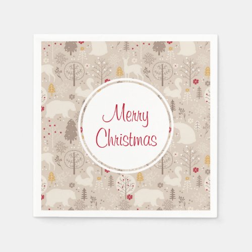 Cute Woodland Animals Nordic Pattern Christmas Napkins