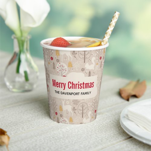 Cute Woodland Animals Nordic Pattern Christmas Paper Cups