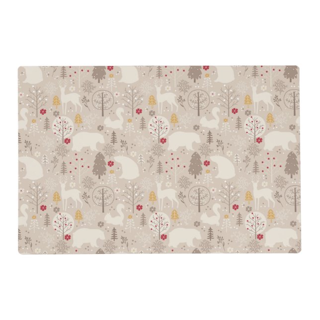 Cute Woodland Animals Nordic Pattern Christmas Placemat (Front)
