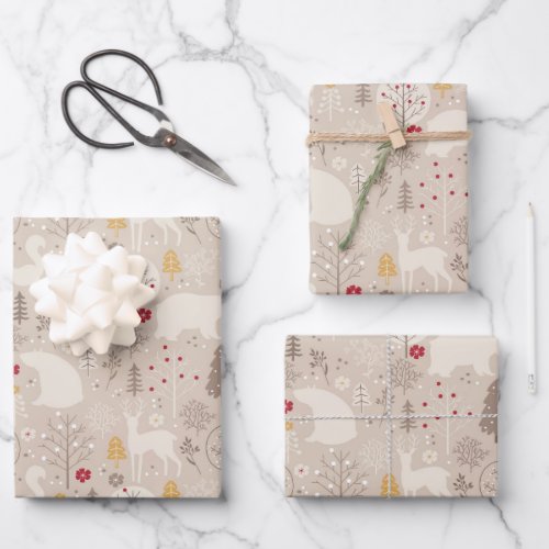 Cute Woodland Animals Nordic Pattern Christmas Wrapping Paper Sheets