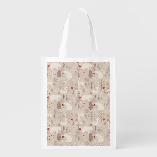Cute Woodland Animals Nordic Pattern Grocery Bag