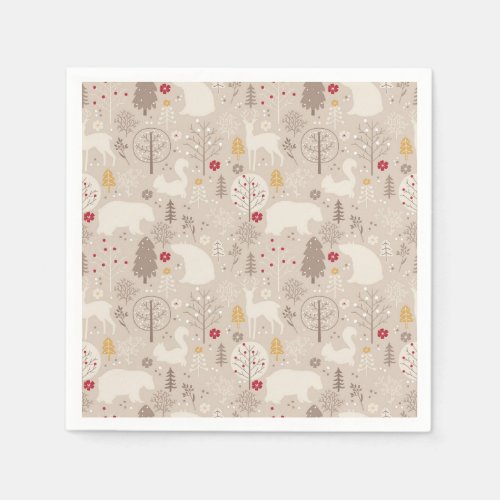 Cute Woodland Animals Nordic Pattern Napkins