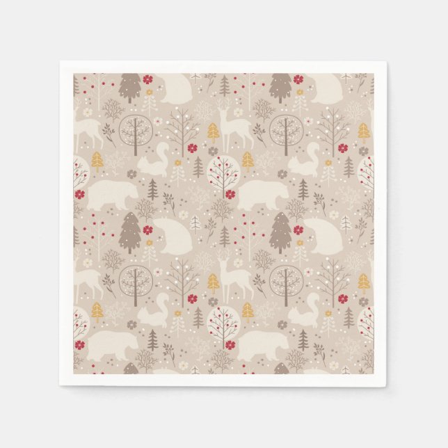 Cute Woodland Animals Nordic Pattern Napkins (Front)